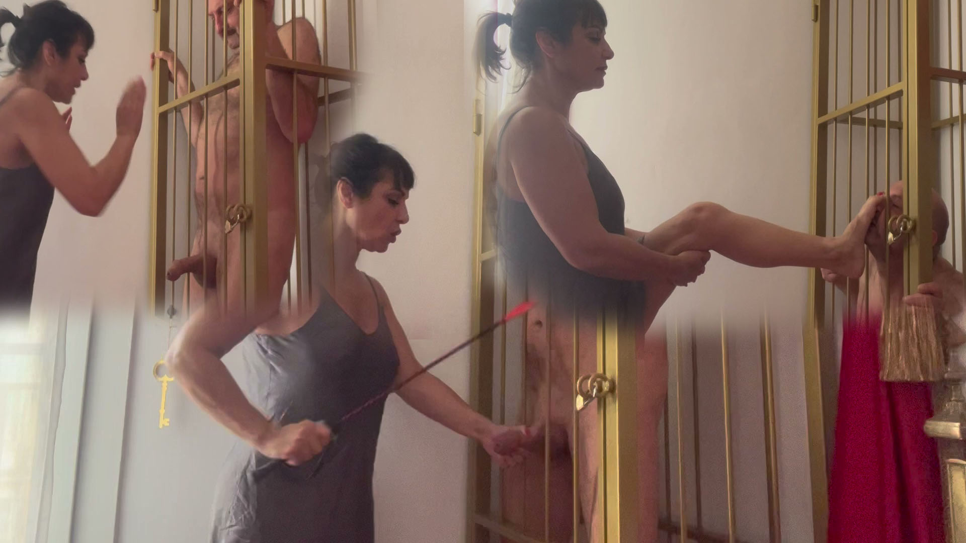 before my morning coffee I found him sticking his cock through his cage and begging for a release, he got me so mad!