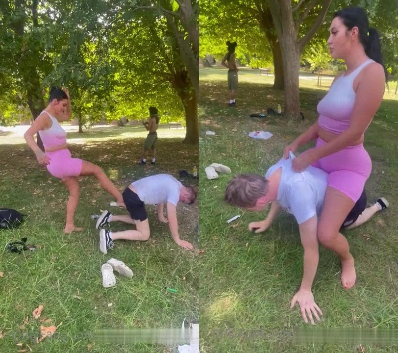 ballbusting and humiliating a loser in public park (short clip)