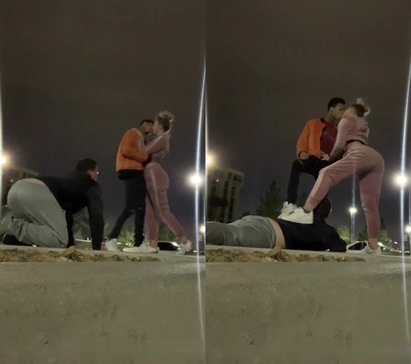 sugar dummy is used as a footstool by college lovers (short clip)