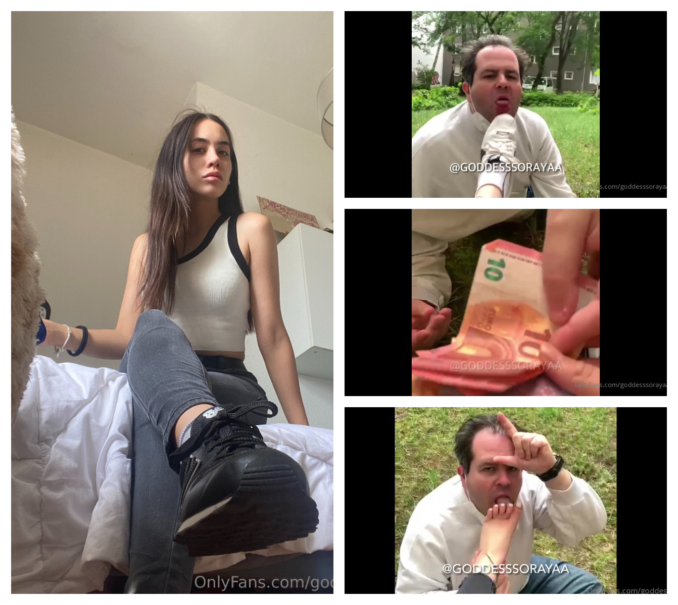 cash piggy humiliated with sweaty feet at public park