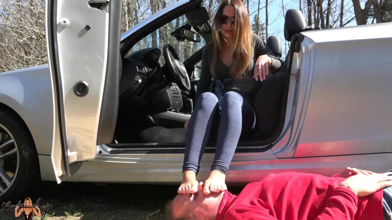 sweaty soles rubbing on his face in the woods